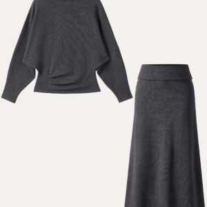 Alternative view of 2-teiliges Set bestehend aus einem Oberteil mit Stehkragen und einem A-Linien-Maxirock mit umklappbarem Bund.