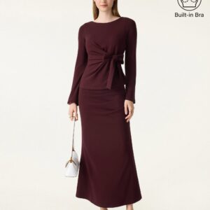 2-teiliges Set: BH mit Schleife, Gürtel und Glockenärmeln & dehnbarer, ausgestellter Maxirock