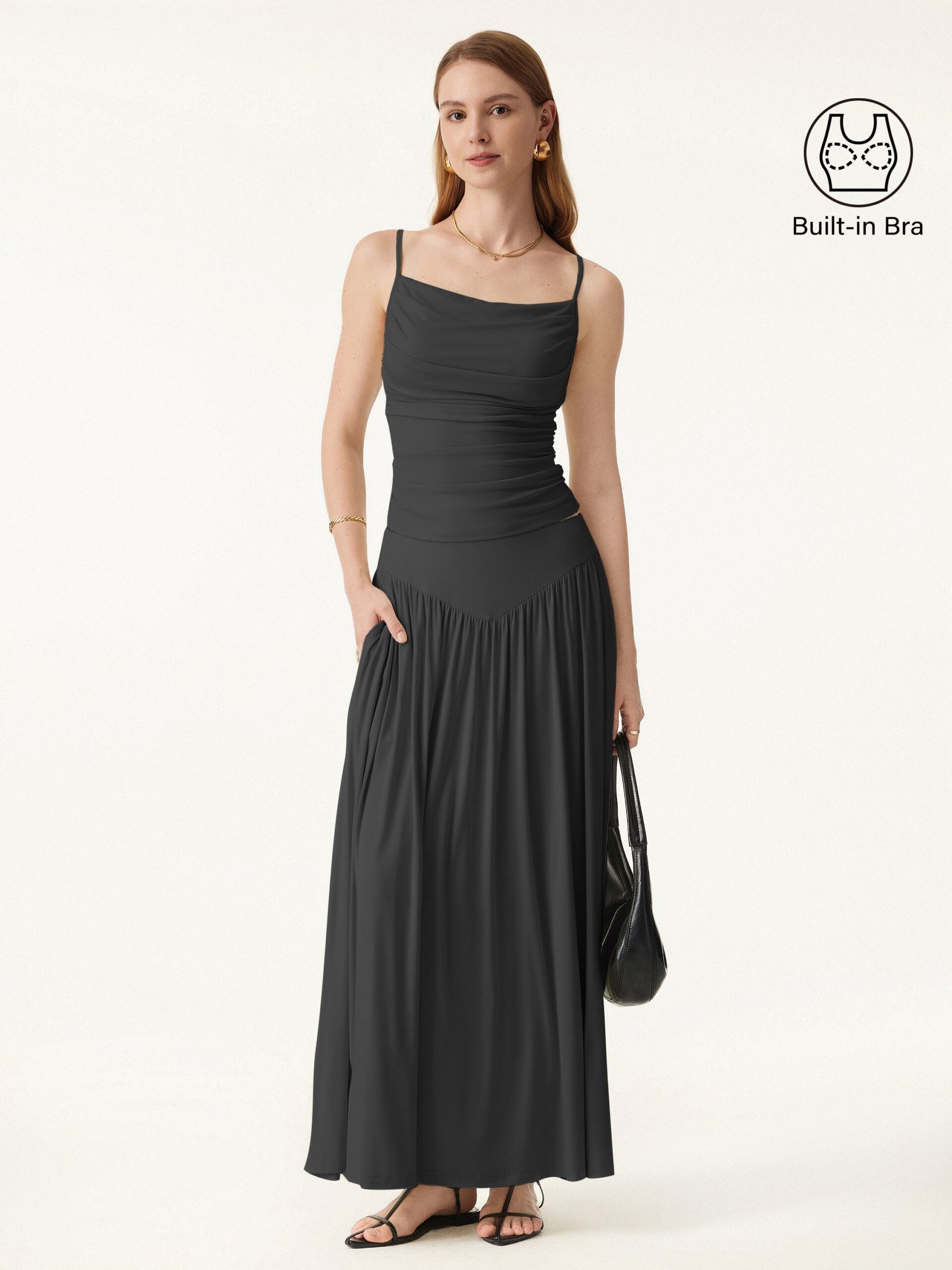 2-teiliges Set mit verstellbaren Spaghettiträgern, Brami und V-förmigem Maxirock mit Taschen - Image 9