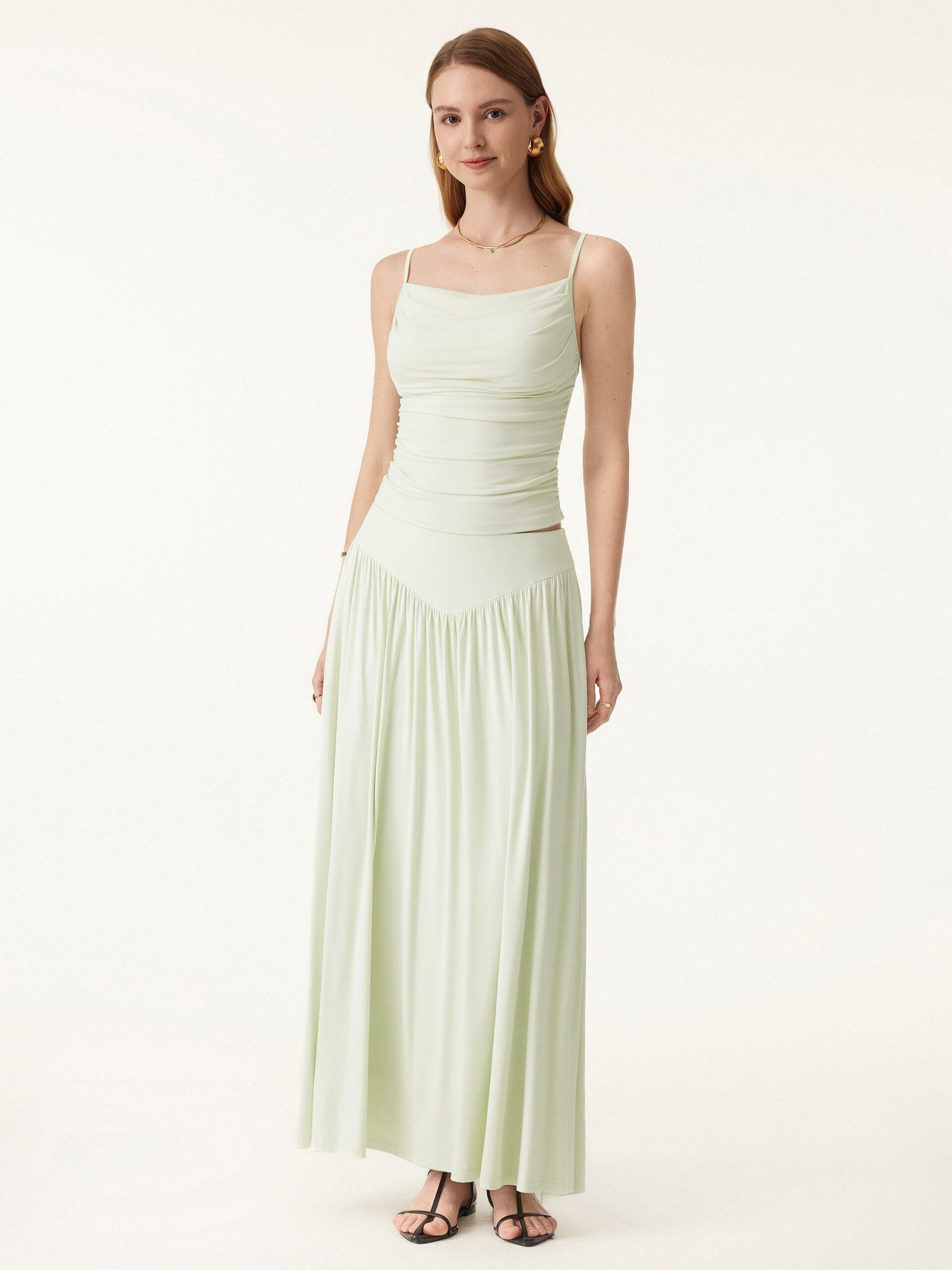 2-teiliges Set mit verstellbaren Spaghettiträgern, Brami und V-förmigem Maxirock mit Taschen - Image 4