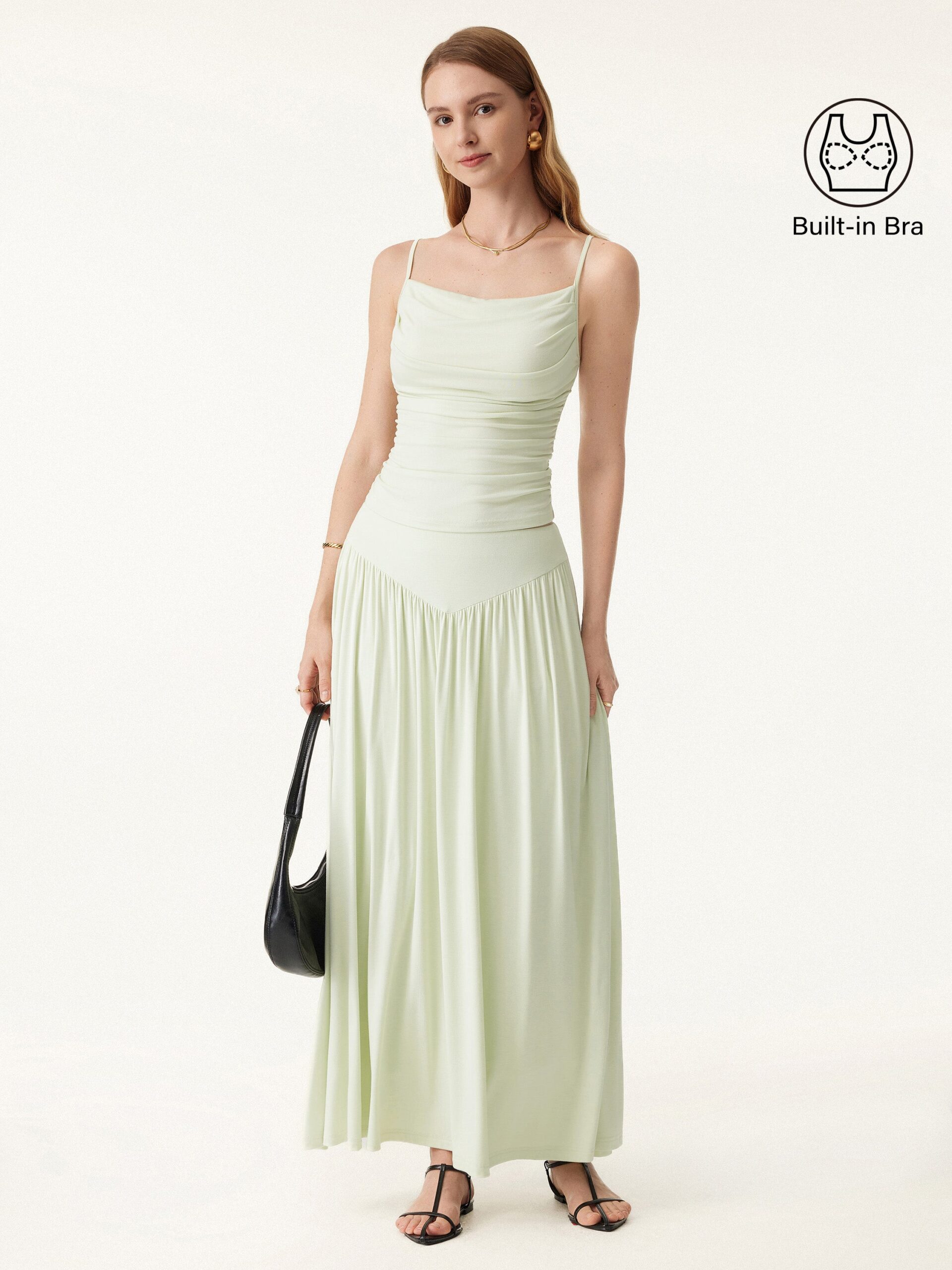 2-teiliges Set mit verstellbaren Spaghettiträgern, Brami und V-förmigem Maxirock mit Taschen - Image 3