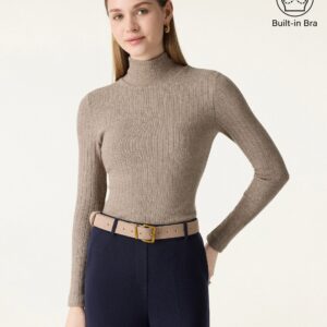 Rollkragenpullover, weit gerippt, langärmelig