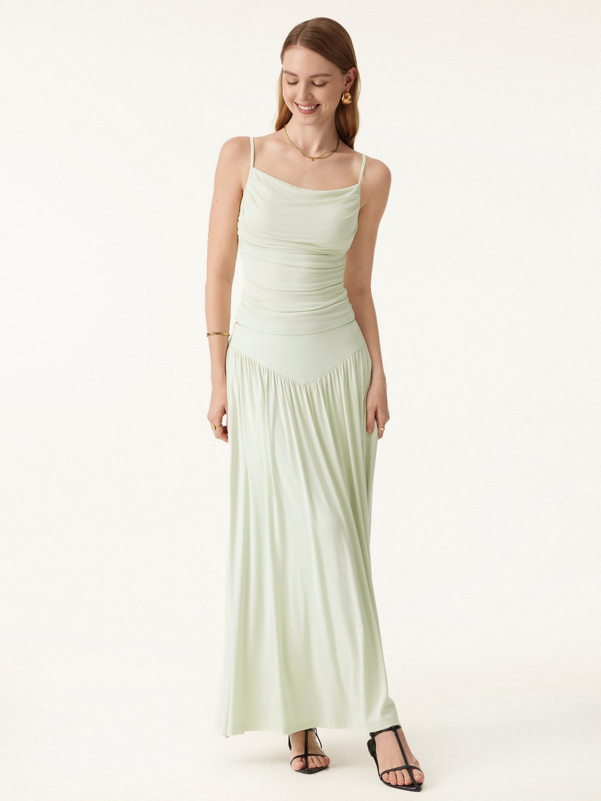 2-teiliges Set mit verstellbaren Spaghettiträgern, Brami und V-förmigem Maxirock mit Taschen - Image 5