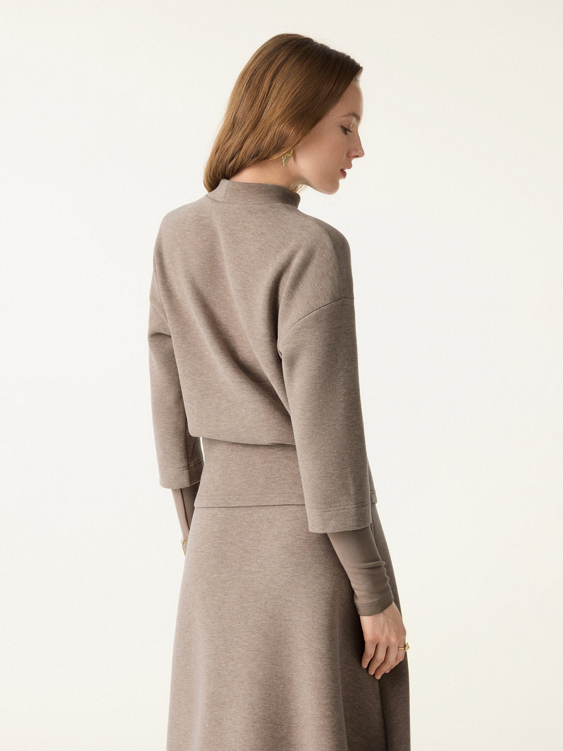 2-teiliges Set: FuzzLuxe Stehkragen-Ärmelwärmer-Top & Midi-A-Linien-Kreisrock - Image 12