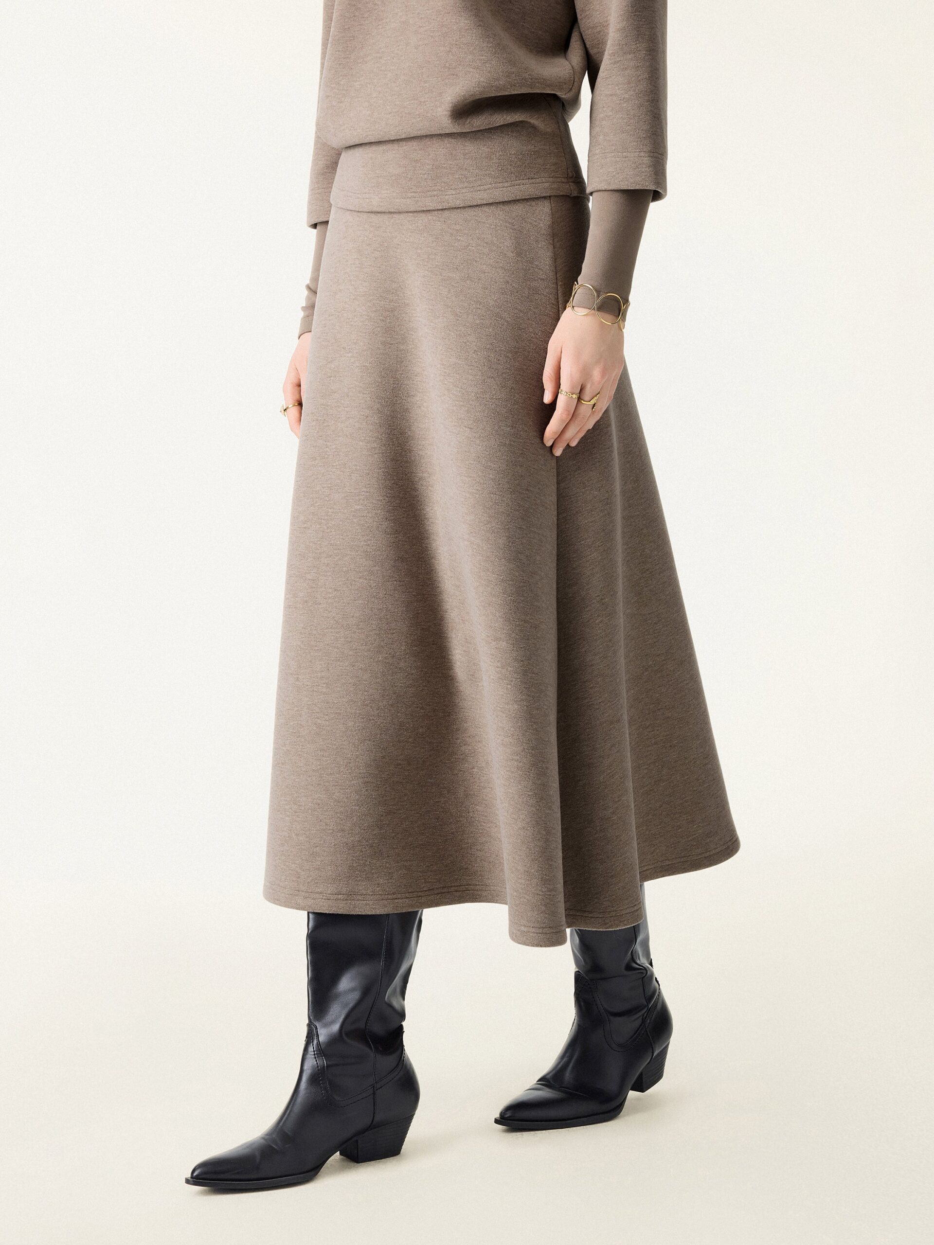 2-teiliges Set: FuzzLuxe Stehkragen-Ärmelwärmer-Top & Midi-A-Linien-Kreisrock - Image 16